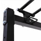 Black steel power rack with folding cable pulley system, adjustable J-hooks and safety arms on white background
