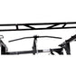 Black steel freestanding power rack with cable pulley system, adjustable pull-up bar, and mounting hardware on white backgrou