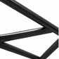 Black metal power rack frame with diagonal cross-braces and horizontal support bars, close-up detail view