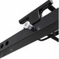 Black freestanding cable pulley power rack with white and chrome pulley attachment, shown at angle on white background