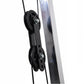 Black dual pulley system with metal attachment hardware mounted on white background