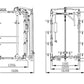 Technical blueprint drawings of folding cable pulley power rack shown from front and side views with dimension measurements