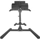 Black cast iron glute and ham developer machine with padded knee and leg supports on adjustable vertical stand, front view on