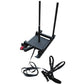 Black metal push sled with dual handles, flat platform base, two vertical antenna rods, attached black cable with connector, 