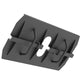 Dark gray plastic foot pedal attachment with multiple segmented slots and adjustment straps, isolated on white background