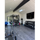 Warrior Marble Interlocking Tile Gym Flooring in cloud grey installed in modern fitness facility with equipment