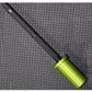 Warrior Mini Olympic Barbell with neon yellow collar and black shaft on textured gray background, flat lay view