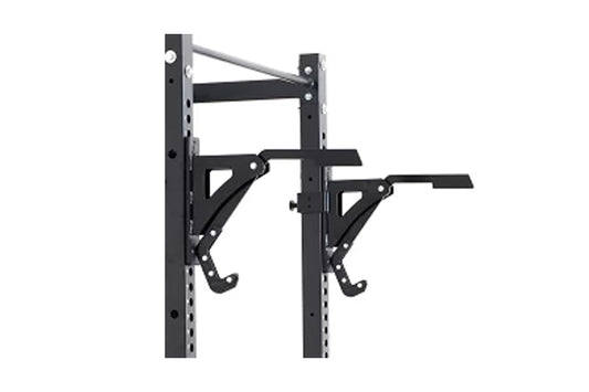 Warrior Monolift Attachment (801), black steel weight rack attachment with dual adjustable arms and safety hooks, front view