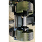 Warrior Newbells 50lb adjustable dumbbells in tactical green and black with metal weight plates, vertical storage configurati