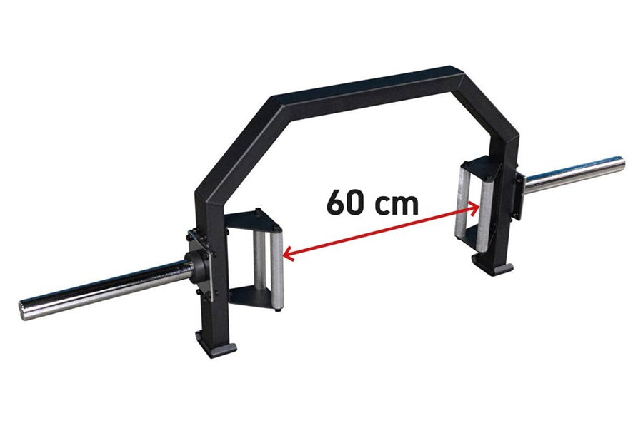 Warrior Open Trap Bar with 60cm width, black steel frame and chrome handles on white background