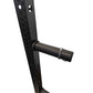 Black power rack with adjustable numbered holes and black cylindrical pull-up bar attachment on white background