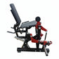 Warrior Signature commercial plate-loaded leg extension and prone leg curl machine with red and black frame on white backgrou