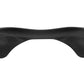 Black foam barbell squat pad with curved contoured ends, flat lay on white background