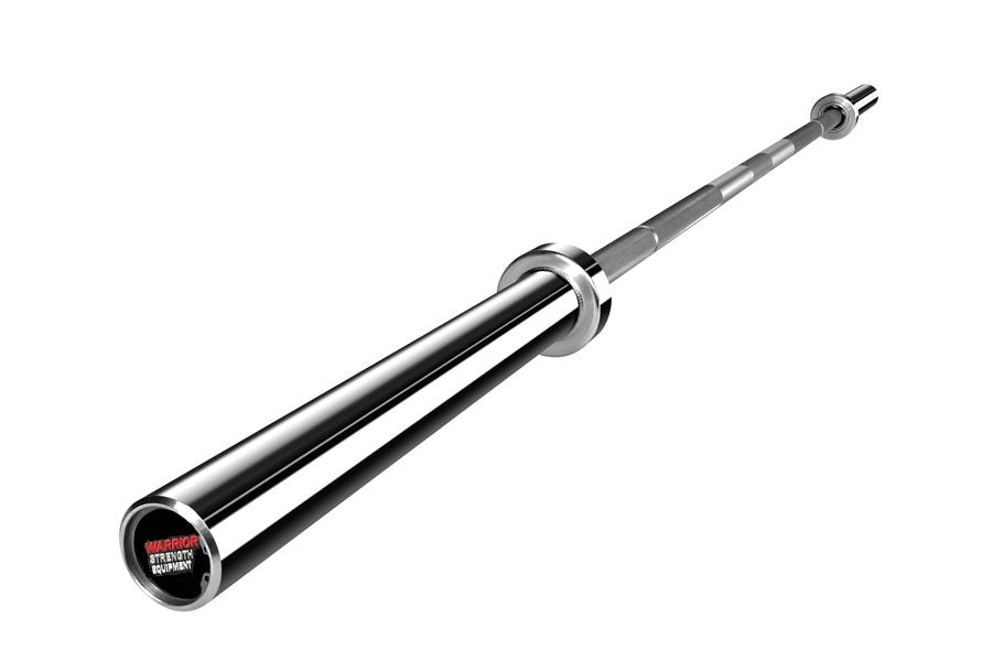 Warrior Chrome Powerlifting Bar with black sleeves and chrome shaft on white background