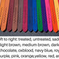 Leather belts in 18 colors arranged in rows, ranging from tan and brown to blue, green, purple, pink, orange, yellow, red, an