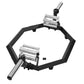 Warrior Super Hex Trap Bar with rotating handles, black frame with chrome steel sleeves and bars, flat lay on white backgroun