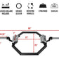 Warrior Super Hex Trap Bar with rotating handles, black steel construction, 65 inches wide, with dimension measurements displ