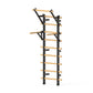 Warrior Swedish stall bars with black metal frame and natural wood rungs on white background