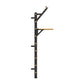 Black steel Swedish stall bars with wooden dowels and brass fasteners, featuring adjustable arms and multiple grip positions,