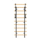 Wooden Swedish stall bars with horizontal rungs and black metal frame on white background