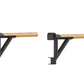Pair of black wall-mounted pull-up bars with natural wood handles and triangular support brackets, on white background