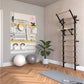 Black metal Swedish stall bars with natural wood rungs, wall-mounted in home gym setting