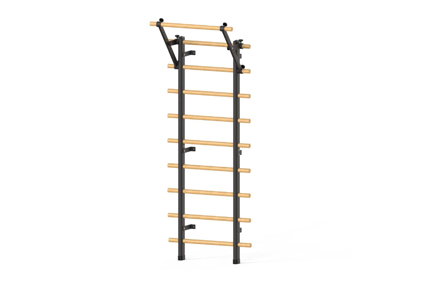 Warrior Swedish Stall Bars with natural wood horizontal rungs and black metal vertical frame on white background