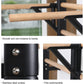 Natural wood and black metal stall bars with rounded wooden rungs and metal bracket joints