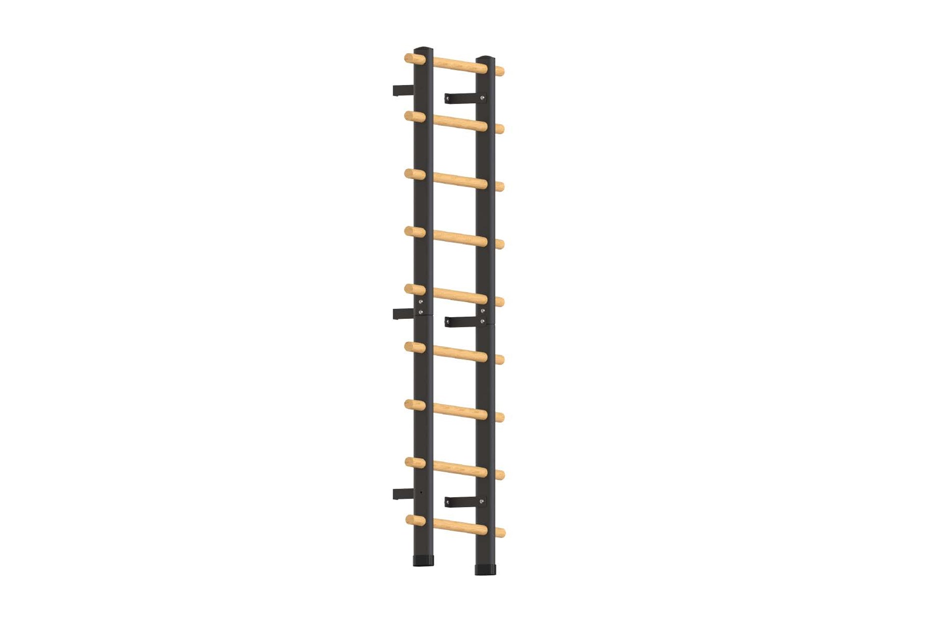 Warrior Swedish Stall Bars with black uprights and natural wood rungs, wall-mounted ladder-style climbing equipment on white 