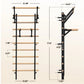 Warrior Swedish Stall Bars with black metal frame, natural wood rungs, and dimension specifications shown on beige background