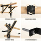 Swedish stall bars with wooden rails and black metal brackets showing stronger support, adjustable knobs, superior metal cons