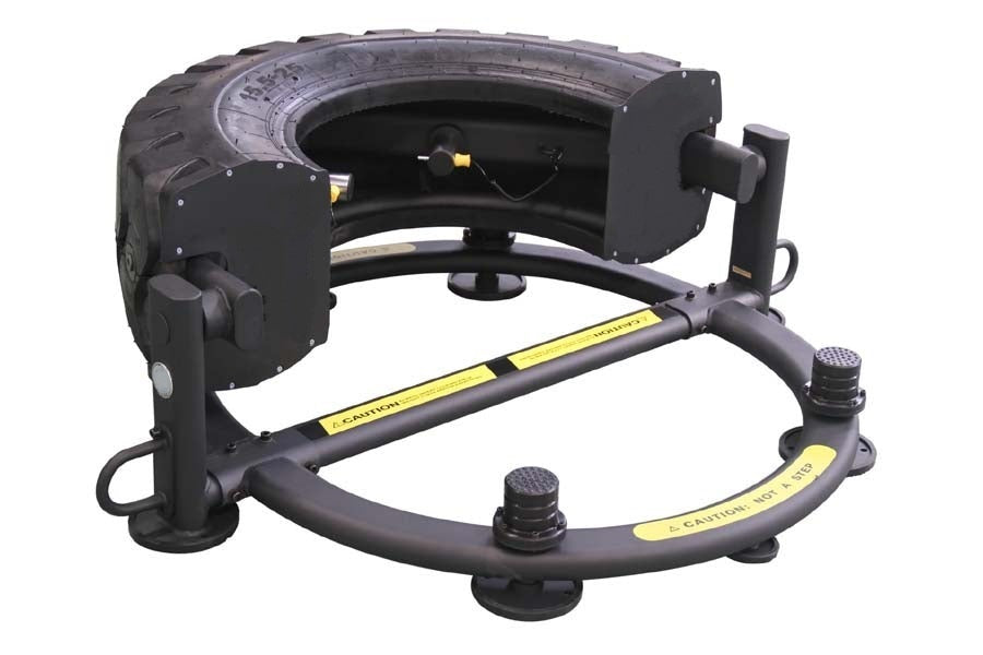 Warrior 180 Tire Flip XL black and yellow tire training equipment with curved frame and adjustment handles on white backgroun
