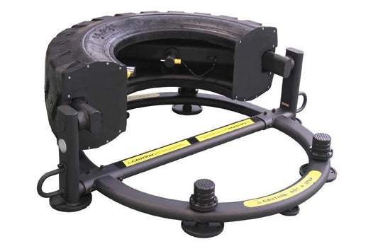 Warrior 180 Tire Flip XL black and yellow tire training equipment with curved frame and adjustment handles on white backgroun