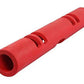 Red foam roller with grip handles and cylindrical design on white background