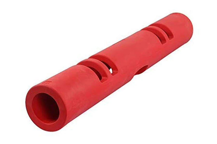 Red foam fitness tube with grip handles, 18lb resistance level, shown on white background