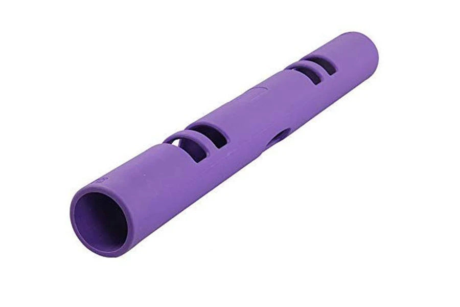 Purple foam fitness tube with black grip handles, 13lb resistance, on white background