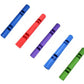Five resistance tubes in blue, red, purple, light blue, and green with black grip bands, displayed on white background