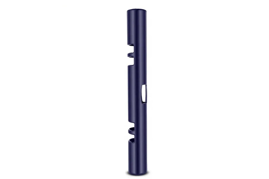 Navy blue cylindrical resistance training tube with grip cutouts and white accent band, 22lb weight on white background