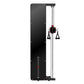 Warrior wall-mounted cable pulley home gym system with single black stack, silver vertical rail, and black handles on white b