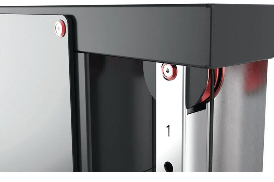 Warrior Wall Mounted Cable Pulley Home Gym System with black and gray frame, white center panel, red cable guides, and dual s