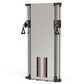 Warrior wall-mounted cable pulley gym system with dual stacks, grey panels, black frame, and red accents on white background