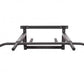 Black steel wall-mounted chin up bar with curved handles and mounting brackets on white background