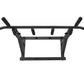 Black heavy-duty wall-mounted pull-up bar with multiple grip positions and foam-padded handles on white background