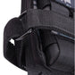 Black weighted vest with mesh panels and neoprene accents, front pocket detail with carabiner clip visible