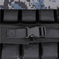 Black nylon weighted vest with mesh panels and plastic buckle closure, flat lay view