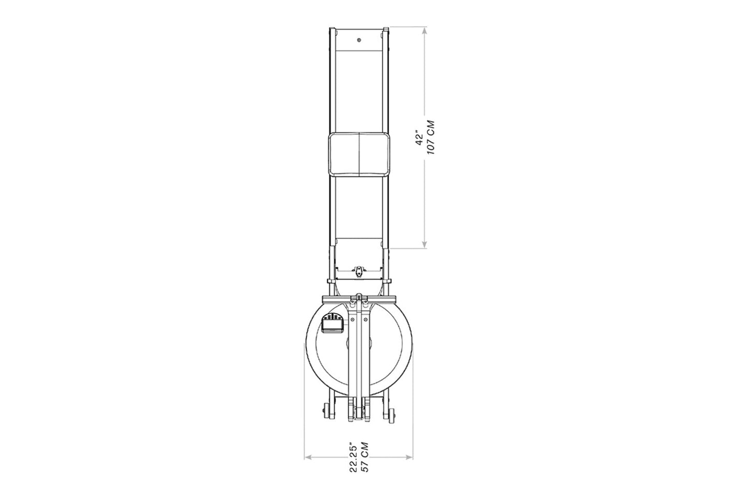 WaterRower Club rowing machine with vertical frame and water resistance tank, technical schematic showing dimensions 42 inche