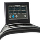 Woodway Curve Treadmill with black console displaying time, speed, distance, watts, lap, heart rate, pace, calories, meters, 