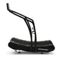 Black curved treadmill with adjustable handles and Woodway branding on white background