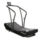 Woodway Curve XL curved treadmill with black frame, textured running surface, and digital display console on white background