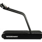 Woodway Mercury treadmill with black rubber belt and curved black metal frame on white background